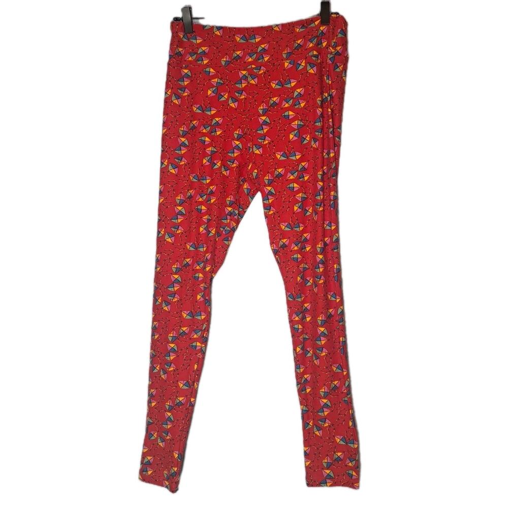 LuLaRoe TC Leggings Red Kite Print Tall Curvy Womens Plus Size Pants Bottoms